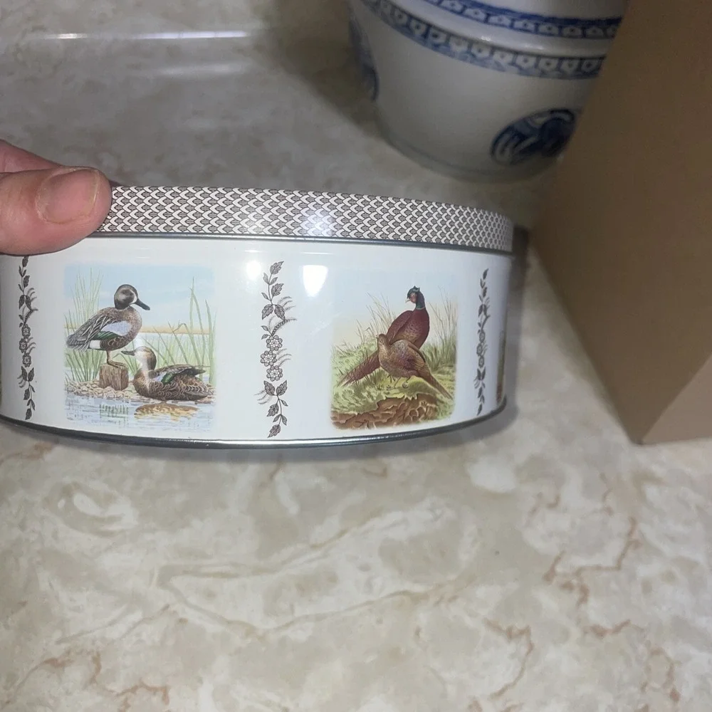 Metal Decorative Pair Of‎ Tins Brown Green Tan Quail Nature Outdoors Bird
